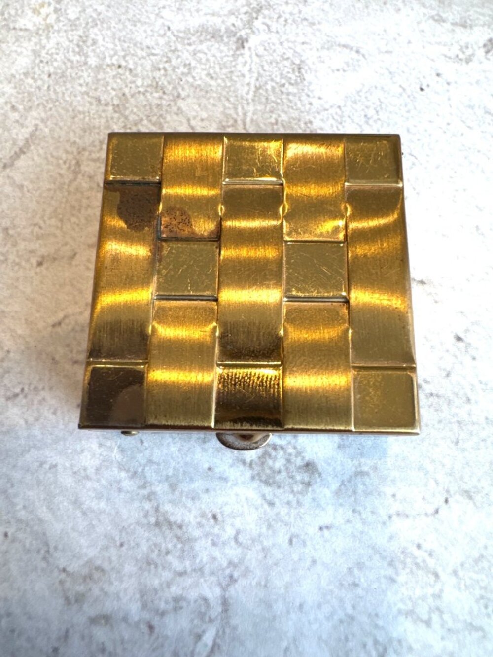 Vintage Gold Basket Weave Square Compact Case Box 1.5"